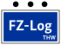 Taktische Zeichen des Fachzug Logistik besteht aus ein blaues Rechteck in diesem steht ein weißes FZ-Log. Überdem Rechteck befinden sich drei schwarze Punkte